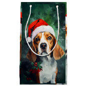Petit Sac Cadeau peinture de Noël beagle (Devant)