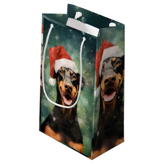 Petit Sac Cadeau Peinture de Noël Doberman (Dos Angle)