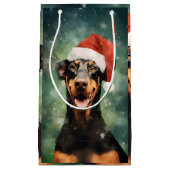 Petit Sac Cadeau Peinture de Noël Doberman (Devant)