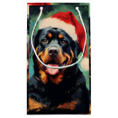 Petit Sac Cadeau Peinture de Noël Rottweiler (Dos)