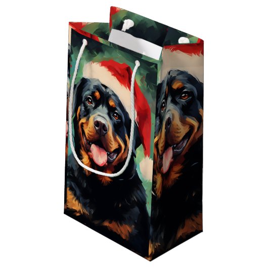 Petit Sac Cadeau Peinture de Noël Rottweiler (Dos Angle)