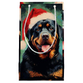 Petit Sac Cadeau Peinture de Noël Rottweiler (Devant)