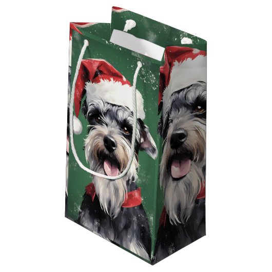Petit Sac Cadeau Peinture de Noël Schnauzer miniature artwo (Dos Angle)
