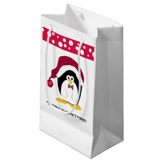 Petit Sac Cadeau Penguin dans un chapeau de Père Noël (Devant Angle)