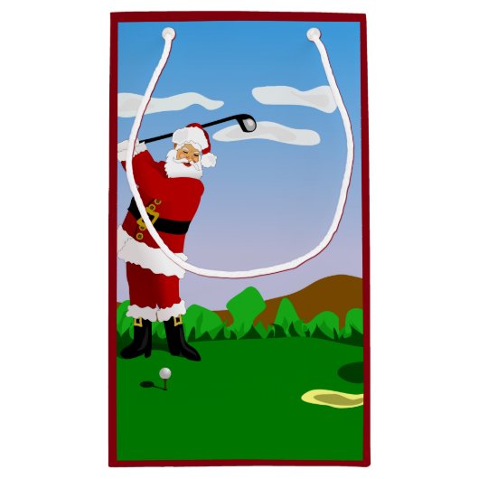 Petit Sac Cadeau Père Noël jouant au golf (Dos)