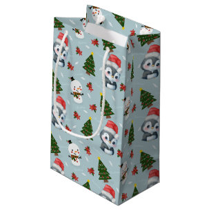 Petit Sac Cadeau Père Noël pingouin Joyeux Noël modèle d'arbre