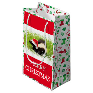 Petit Sac Cadeau Père Noël Skunk avec Motif de Noël