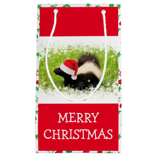 Petit Sac Cadeau Père Noël Skunk avec Motif de Noël (Devant)