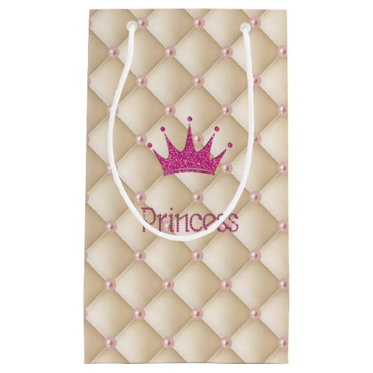 Petit Sac Cadeau Perles Charming Chic, Tiara, Princesse, Glitterie (Devant)