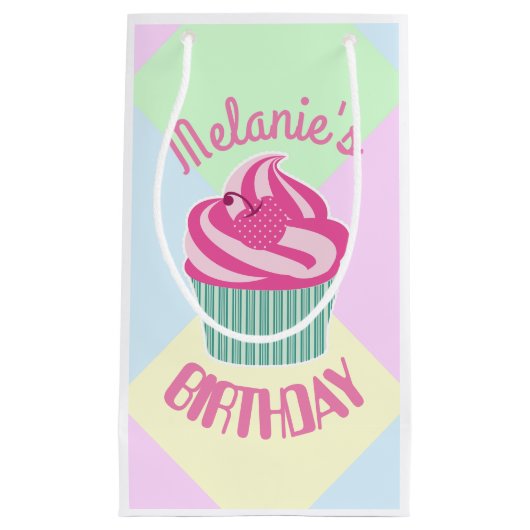 Petit Sac Cadeau Personnalisé Pink Cupcake d'anniversaire (Devant)