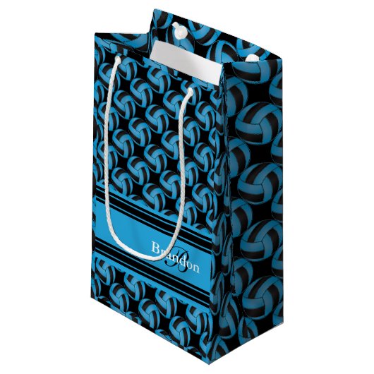 Petit Sac Cadeau Personnalisez les volleyballs bleus et noirs (Devant Angle)