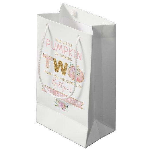 Petit Sac Cadeau Petites filles Citrouilles 2e anniversaire (Devant Angle)