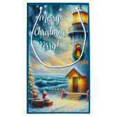 Petit Sac Cadeau Phare de Noël Arbre Nautique Bleu Côtier (Dos)