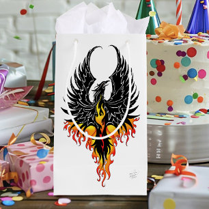 Petit Sac Cadeau Phénix Ardente Oiseau de Feu Tribal Noir Flammes