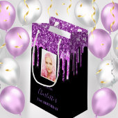 Petit Sac Cadeau Photo d'anniversaire noir pourpre gouttes de parti