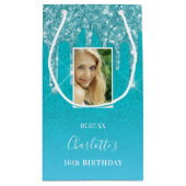Petit Sac Cadeau Photo d'anniversaire turquoise bleu parties scinti (Dos)