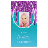 Petit Sac Cadeau Photo d'anniversaire turquoise parties scintillant (Dos)