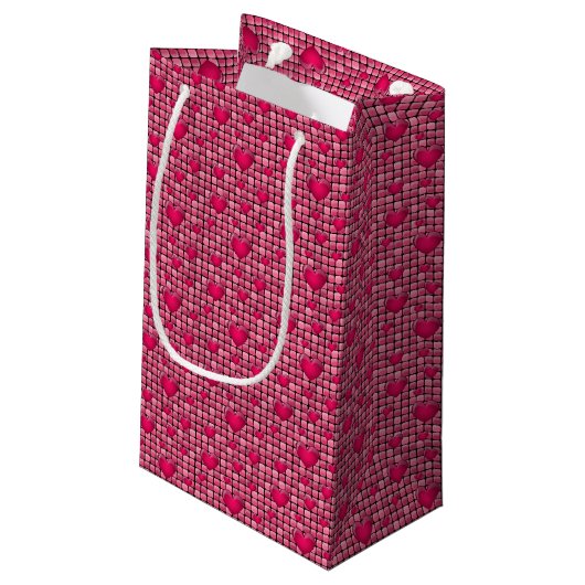 Petit Sac Cadeau Pile rose avec des coeurs (Dos Angle)