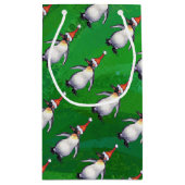 Petit Sac Cadeau Pingouin à Santa Hat Motif sur Vert (Dos)