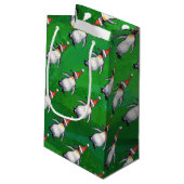 Petit Sac Cadeau Pingouin à Santa Hat Motif sur Vert (Dos Angle)