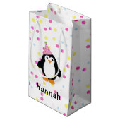 Petit Sac Cadeau Pingouin de fête avec Arrière - plan Confetti (Devant Angle)