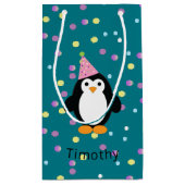 Petit Sac Cadeau Pingouin de fête avec Arrière - plan Confetti (Dos)