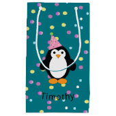 Petit Sac Cadeau Pingouin de fête avec Arrière - plan Confetti (Devant)