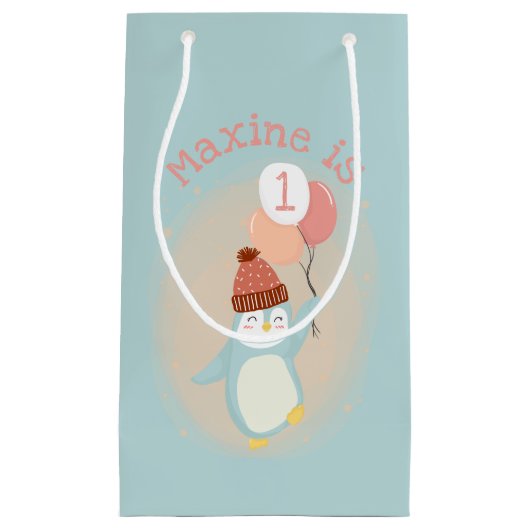 Petit Sac Cadeau Pingouin mignon avec ballons (Devant)