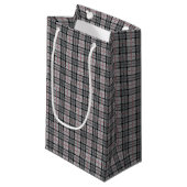 Petit Sac Cadeau Plaid de pixel dans le gris avec la rayure rouge (Devant Angle)