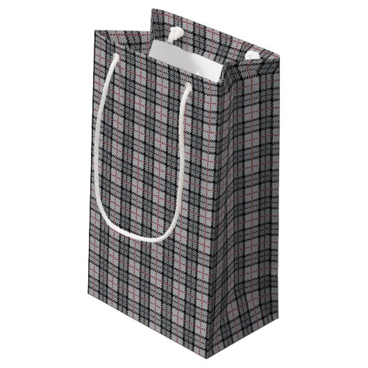 Petit Sac Cadeau Plaid de pixel dans le gris avec la rayure rouge (Dos Angle)