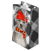 Petit Sac Cadeau Plaid gris avec Staffordshire Pitbull Noël (Dos Angle)