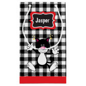 Petit Sac Cadeau Plaid noir et blanc - Chat (Dos)