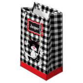 Petit Sac Cadeau Plaid noir et blanc - Chat (Devant Angle)