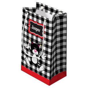 Petit Sac Cadeau Plaid noir et blanc - Chat