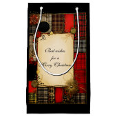 Petit Sac Cadeau Plaid Red Black Gold Salutation de Noël (Devant)