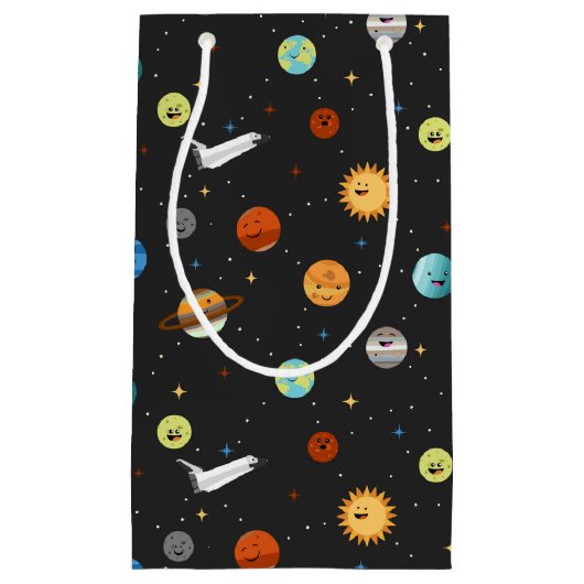 Petit Sac Cadeau Planètes heureuses dans l'espace (Devant)