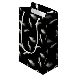 Petit Sac Cadeau Plumes blanches sur noir
