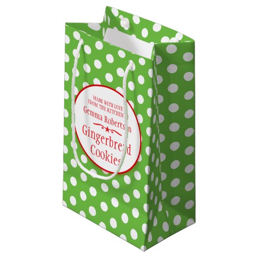 Petit Sac Cadeau Pneuka vert blanc point cookie échange de gâteaux  (Devant Angle)