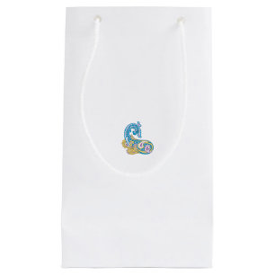 Petit Sac Cadeau Point, Sherpa Blue, Design de sable doré