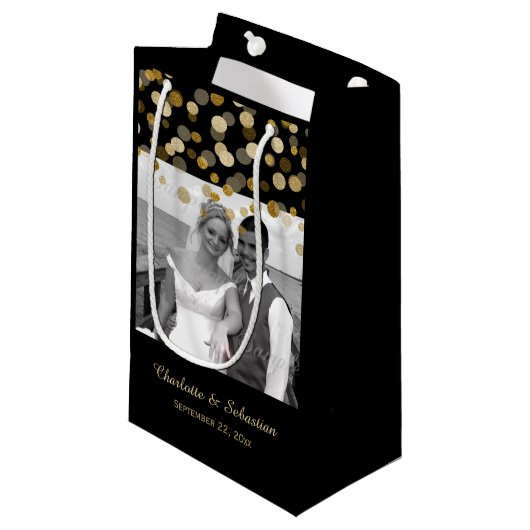 Petit Sac Cadeau Points de Parties scintillant Gold Faux mariages p (Devant Angle)