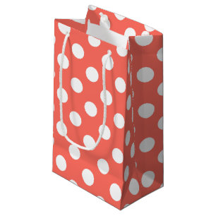Petit Sac Cadeau Pois blancs sur corail vivant