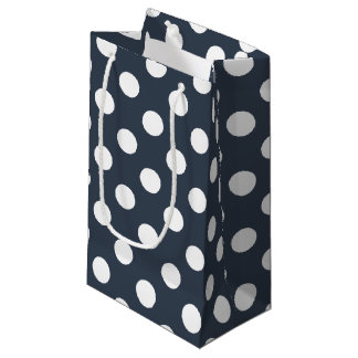 Petit Sac Cadeau Pois blancs sur gris bleu