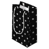 Petit Sac Cadeau pois blancs sur noir (Devant Angle)