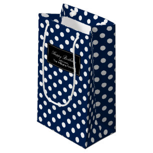 Petit Sac Cadeau Pois bleu marine Personnalisé