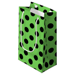 Petit Sac Cadeau Pois noirs sur vert citron