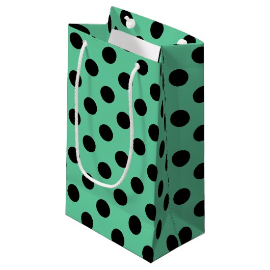 Petit Sac Cadeau Pois noirs sur vert menthe (Devant Angle)