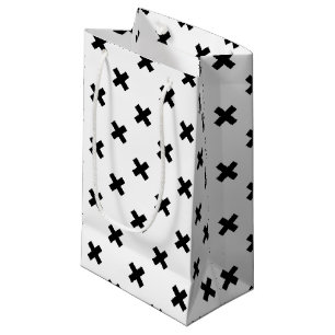 Petit Sac Cadeau Polka noire croise sur blanc