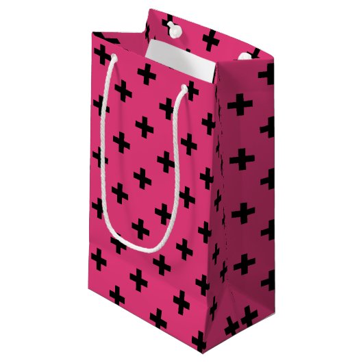 Petit Sac Cadeau Polka noire croise sur fuchsia (Devant Angle)