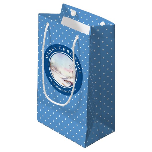 Petit Sac Cadeau Pont neige aquarelle Paysage Noël (Devant Angle)