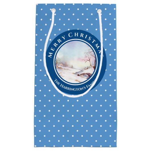 Petit Sac Cadeau Pont neige aquarelle Paysage Noël (Devant)